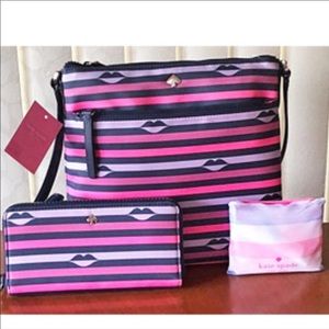 Kate Spade Jae Nylon Lip Print Bag and Wallet Set